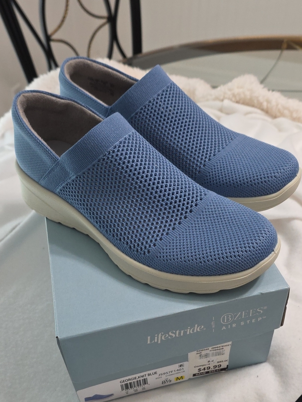 Life Stride Light Blue Knit Slip-On Loafers